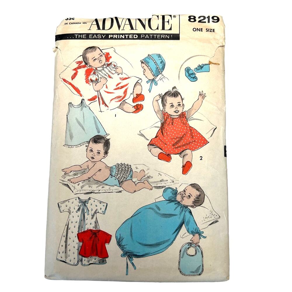 Advance Vintage 1950's Pattern #8219 Infant Layette‎ One Size